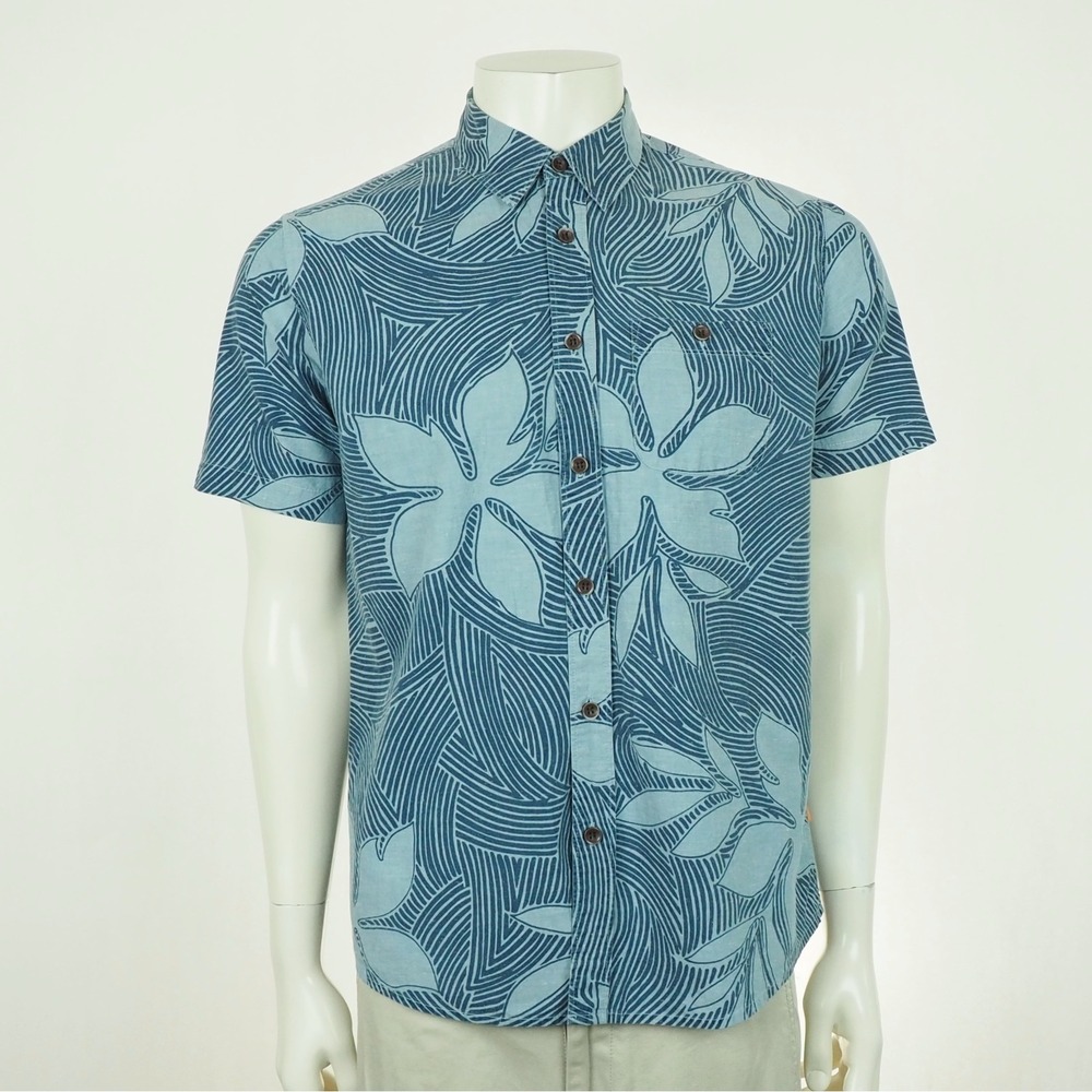 Quiksilver Sunburst Button Down Shirt Mens Medium Blue Floral Hawaiian Waterman